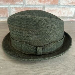 Vintage Dobbs Olive Green Wool Felt Fedora 1960s Short Brim Trilby Hat Mob Mafia